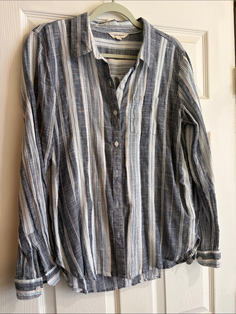 Lucky Brand Striped Button-Down Shirt in Blue and White
